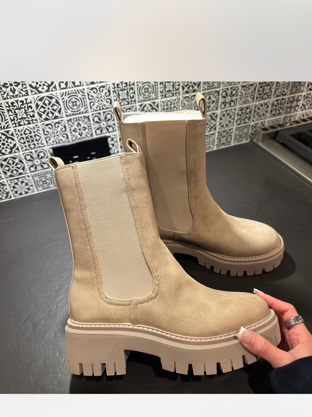 Women's Beige Chunky Chelsea Boots
